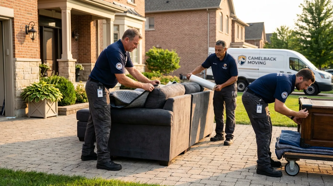 Large estate moving crew wrapping furniture in New Carlisle, OH