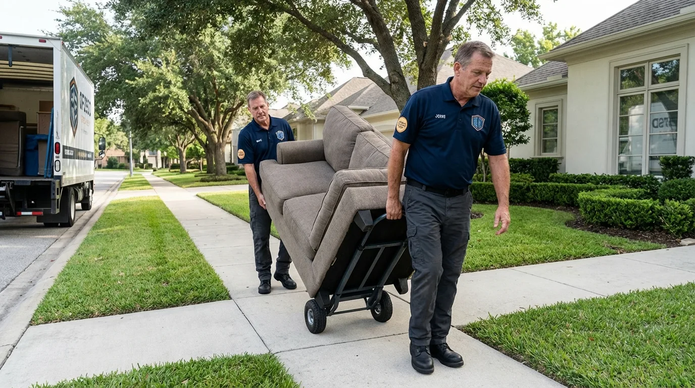 Local residential moving crew loading furniture in New Carlisle, OH